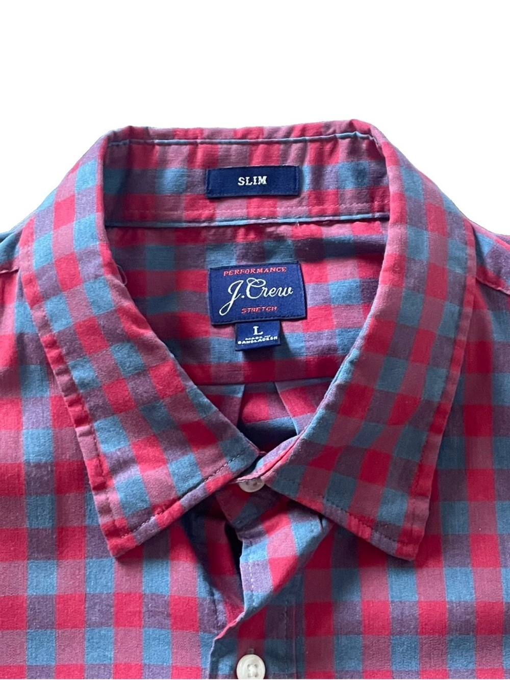 J.Crew Men's Large (L) Slim Fit Red/Blue Gingham Pattern Button-Up Shirt - Picture 4 of 8